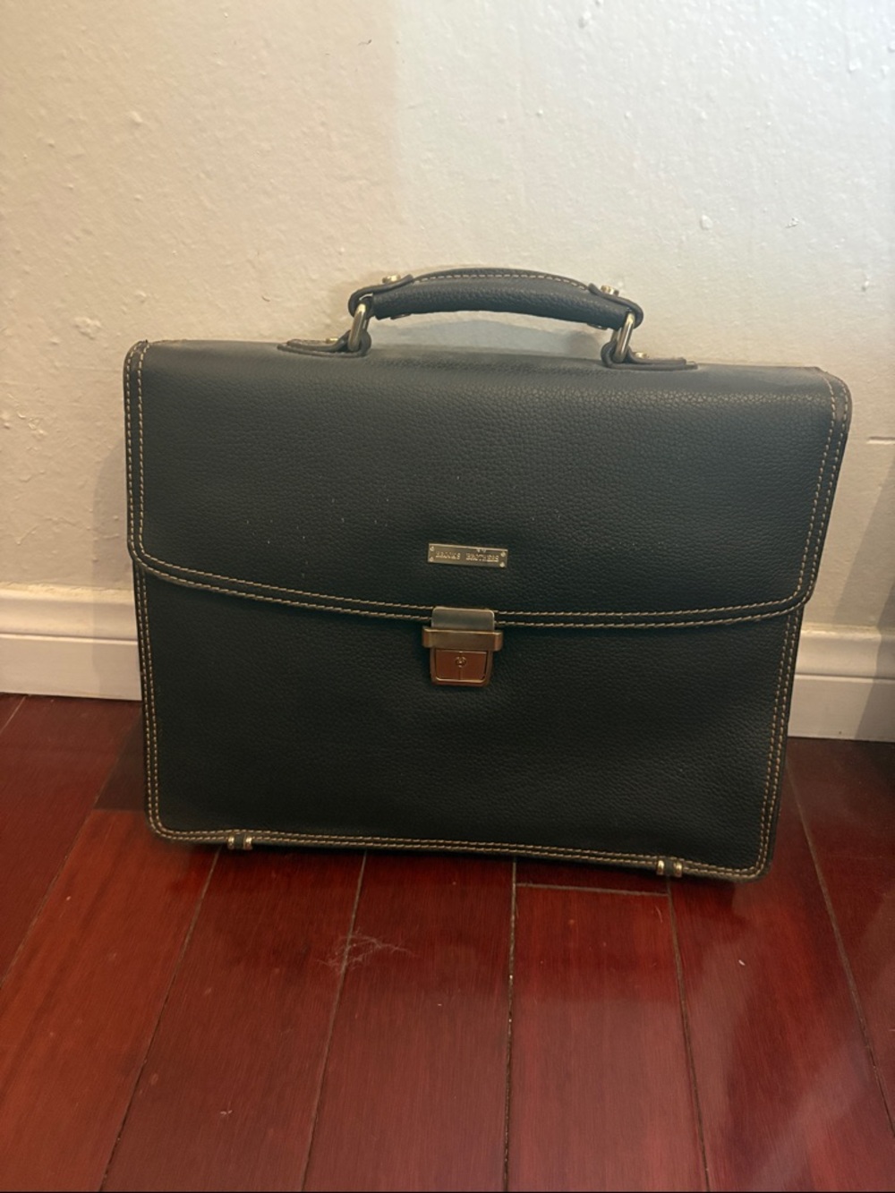 Brooks Brothers Men's Dark Brown Leather Briefcase with Top Handle
